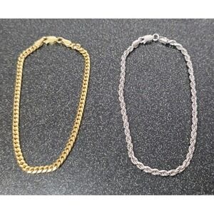2pc Jaxxon Italy 925 Sterling Silver Gold Plated Rope Bracelet 2.5mm 8" W/ Pouch